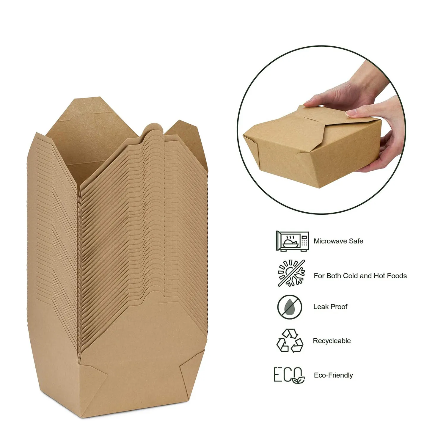 Multi-Pack Disposable Kraft Paper Food Boxes, Leakproof and Greaseproof Takeout Containers for Restaurants, Catering, Food Service, Parties, and Home Use - 图片 3