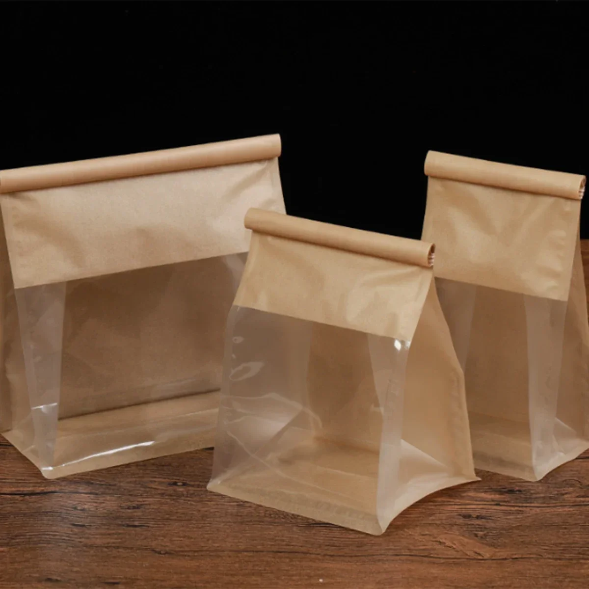 Kraft Paper Bread Bags with Window – Oil-proof food-grade bags for toast, cookies, and breakfast snacks. Ideal for bakeries, parties, and takeout. Clear window for display, eco-friendly and practical.