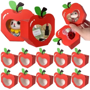 10/20Pcs Red Paper Candy Boxes with Heart & Apple Windows, Mini Gift Packaging for Sweets, Cookies, Chocolates, or Snacks – Perfect Favors for School, Wedding, Birthday, Baby Shower, Party Decoration