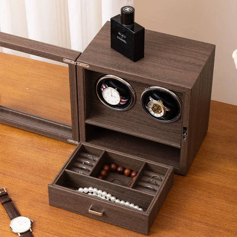 Automatic 2-Slot Watch Winder Box with Premium Wood Construction, Integrated Jewellery Drawer, LED Display Light, Memory Foam Cushions, Lid Stop Function, Quiet Japanese Motor, Perfect Storage and Display for Watches and Accessories - 图片 3