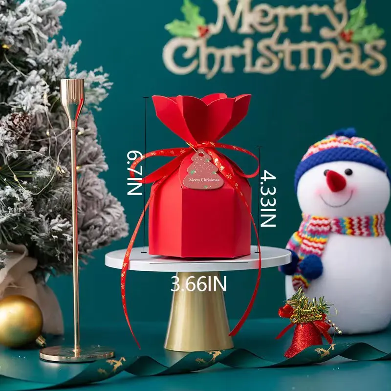 20PCS Christmas Gift Boxes Vase Shaped Design with Ribbon and Hang Tags, DIY Flat-Pack Holiday Party Favor Packaging for Candy, Cookies, Small Gifts, Wedding Celebrations and Seasonal Decorations