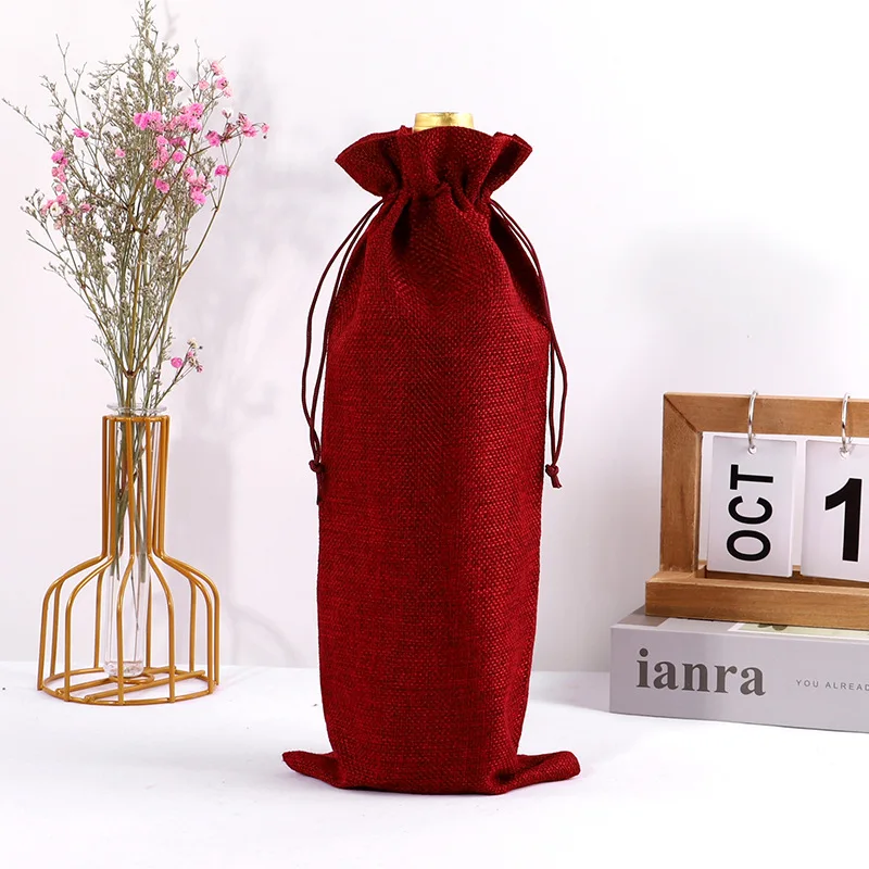 10PCS Burlap Wine Gift Bags Set – Rustic Red Wine Bottle Covers for Champagne or Liquor, Drawstring Pouches for Wedding, Holiday, Party, and Corporate Events, Eco-Friendly Reusable Packaging - 图片 8
