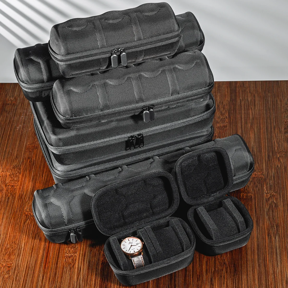 Travel Watch Case | Premium 5-Slot Watch Travel Case Organizer – Waterproof EVA & 1680D Nylon Portable Watch Box with Velvet Lining, Compression Pillows & YKK Zipper for Wristwatch, Smartwatch & Luxury Timepiece Storage