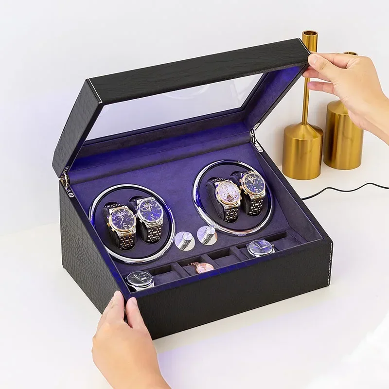 Ultra-Quiet Automatic Watch Winder Box with LED Lighting, Rotating Display for Mechanical Watches, Luxury Organizer Storage Case for Multiple Timepieces, Elegant Gift Choice for Collectors - 图片 5