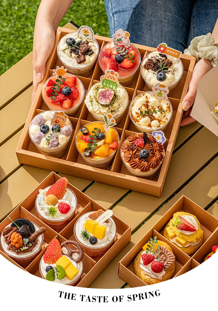 Four by Six by Nine Grid Transparent Cake Box Dessert Pastry Container for Afternoon Tea, Picnic, Party, Takeaway, Western-Style Baked Goods, Mousse, Cupcakes, Cookies, Home and Bakery Packaging