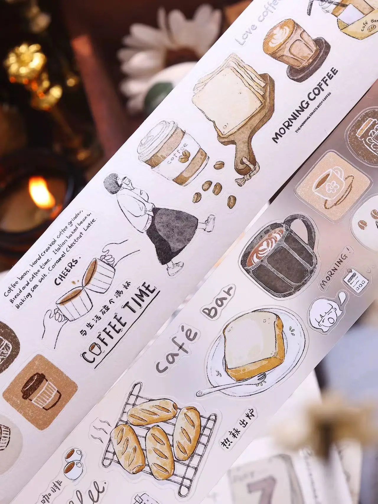 Vintage Coffee Brain Girl Washi PET Tape for Scrapbooking, Lovely Decorative Sticker Roll for DIY Journals, Greeting Cards, Envelopes, and Craft Packaging Projects 3