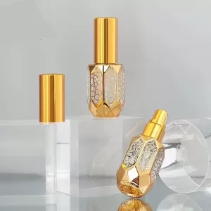 6ml Mini Spray Bottle with Luxury Gold Plating – Empty Glass Perfume Atomizer for Travel, Refillable Alcohol Mist Container, Transparent Portable Cosmetic Sprayer for DIY Fragrance and Essential Oils