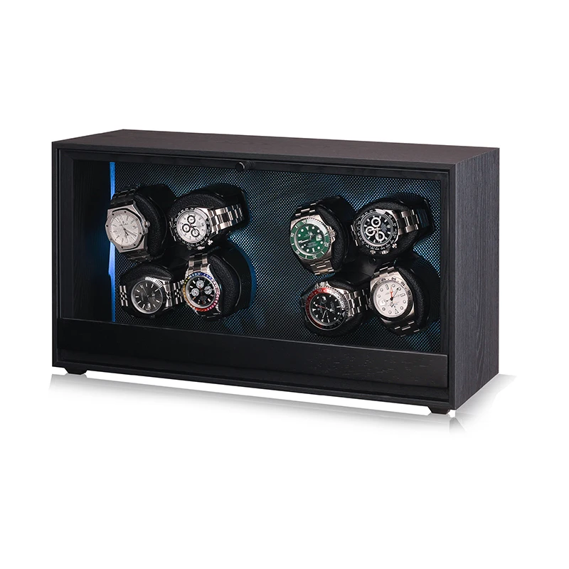 Luxury Automatic Watch Winder Box with 4/8/12 Slots – Black Wood Grain Finish, Ultra-Quiet Mabuchi Motor, Adjustable Rotation Settings, and Built-in RGB Ambient Lighting for Premium Watch Storage - 图片 8