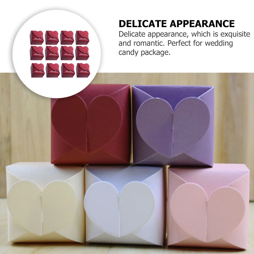 50Pcs Heart Shaped Wedding Candy Boxes, Romantic Pearlescent Paper Gift Packaging Containers, Elegant Party Favor Boxes for Chocolates, Cookies, Biscuits, Bridesmaid or Birthday Decorations