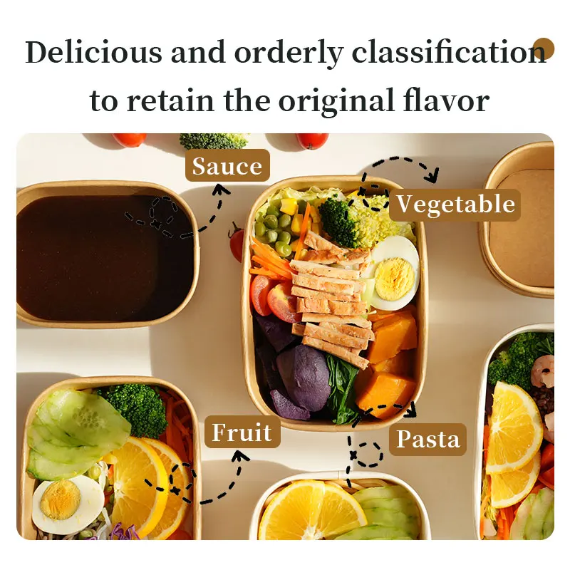 25-Pack Kraft Paper Lunch Box Bowls with Lids Disposable Square Food Containers for Salads Fast Food Bento Meals Takeout Microwave-Safe Food Storage Containers 500ml-1000ml - 图片 4