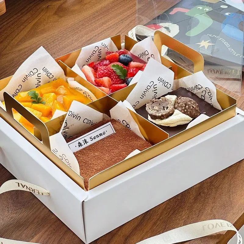 Transparent Four-Grid Dessert Cake Box 4 Compartments Clear Pastry Packaging Container for Mousse, Cupcakes, Cookies, Afternoon Tea, Picnic, Takeaway, Bakery, Party, Home Kitchen Sweet Treat Storage - 图片 4