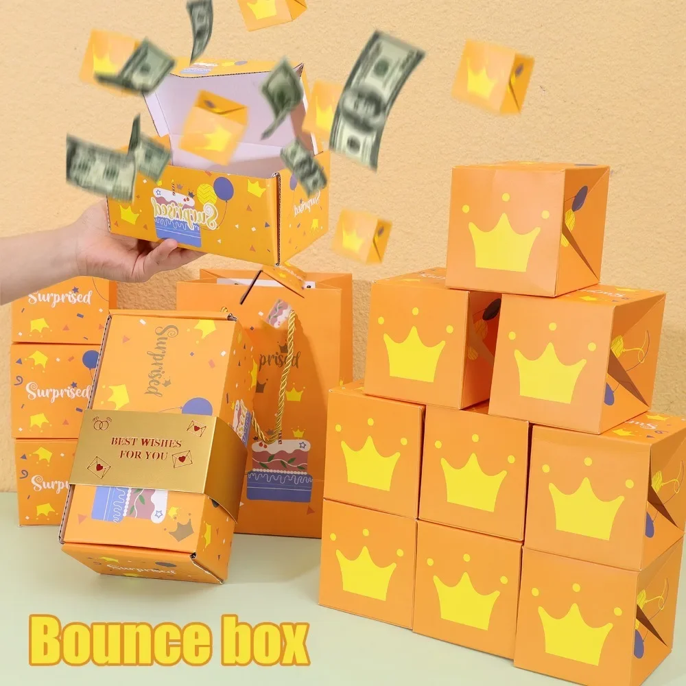 Folding Bounce Gifts Box Set, Creative Paper Jumping Boxes with Gift Bag, Valentine’s Day Birthday Party DIY Decoration Supplies, Surprise Paper Packaging Box Set with Reusable Gift Bag - 图片 3