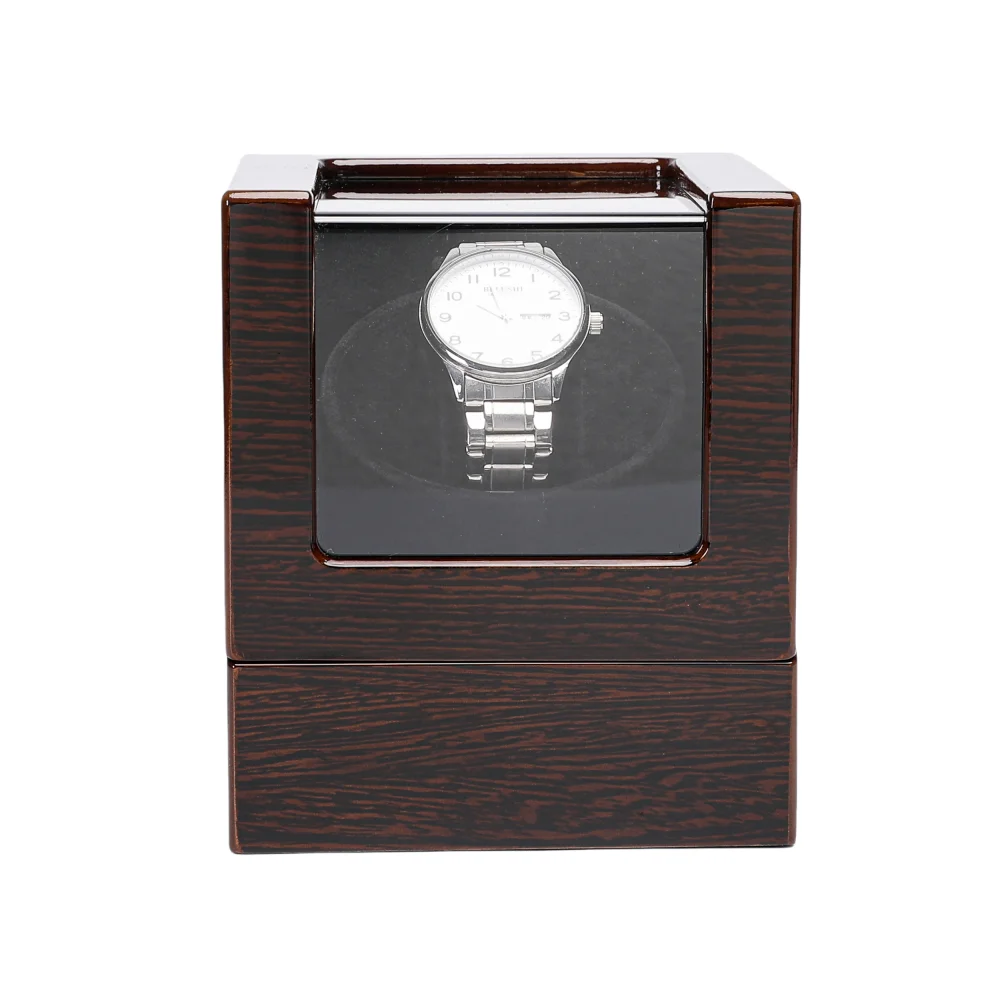 Luxury Wooden Single Automatic Watch Winder with Silent Mabuchi Motor, Glass Display Case, Battery or Adapter Powered Storage Box, Elegant Rotation Shaker for Mechanical Timepieces and Safe Jewelry Holder - 图片 3