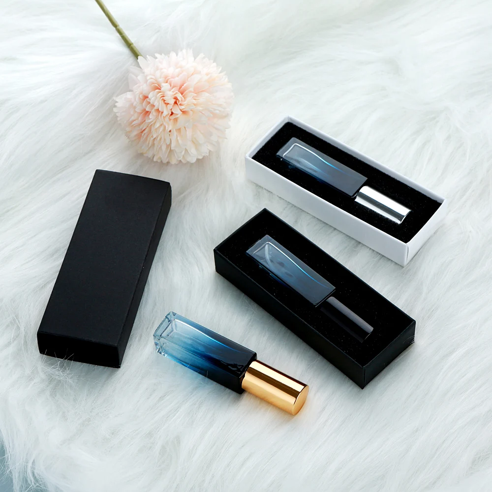 10PCS 10ml Blue Gradient Square Glass Spray Bottles with Box, Refillable Mini Atomizer for Travel, Cosmetic, Essential Oil, Liquid Storage Container, Portable Sample Bottles - 图片 5