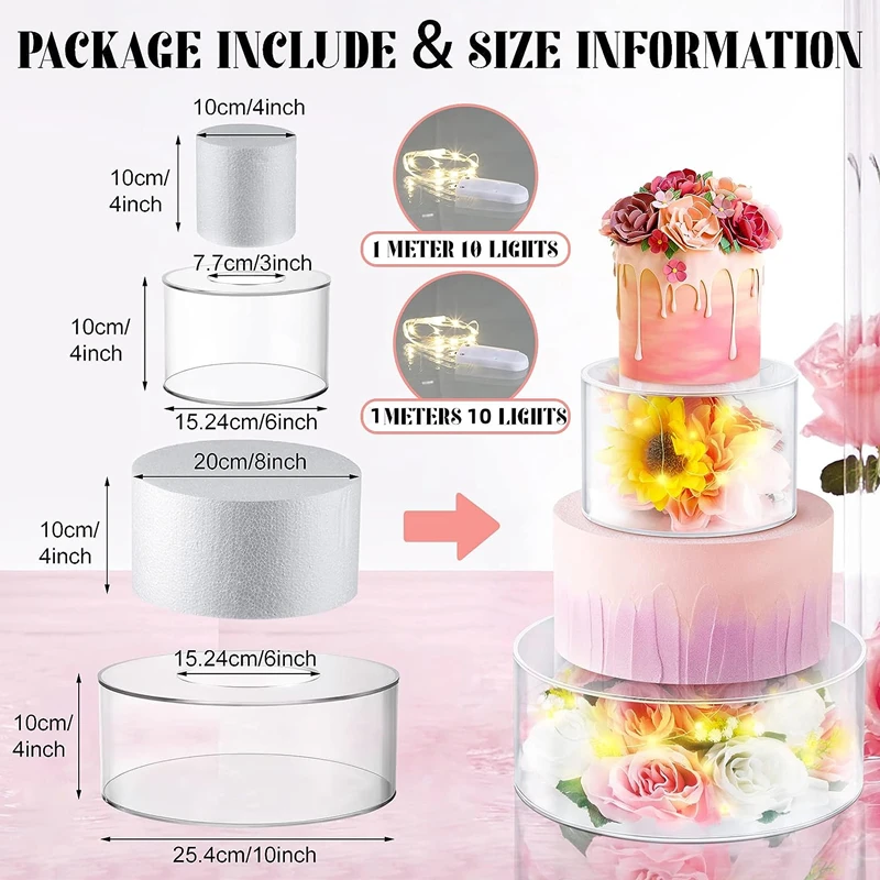 2Pcs Acrylic Cake Stand Fillable Risers, Clear Tiered Cake Display Boxes, Stackable Dessert Stand for Wedding, Birthday, Party, Bakery, Cupcakes, Pastries, Mousse, Holiday Celebration, Elegant Dessert Table Presentation 11