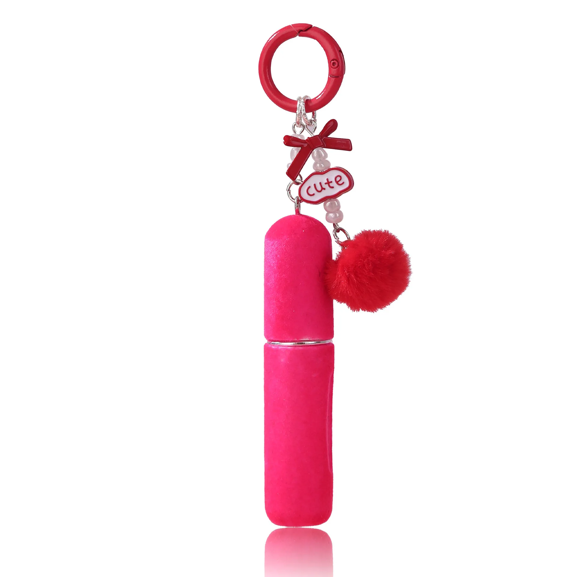 New Plush Perfume Keychain Bottle 5ML Refillable Mini Atomizer with Charger Base, Cute Soft Hanging J-Shape Key Ring Travel Spray Container for Women, Portable Sub-Bottling Cosmetic Perfume Holder - 图片 6