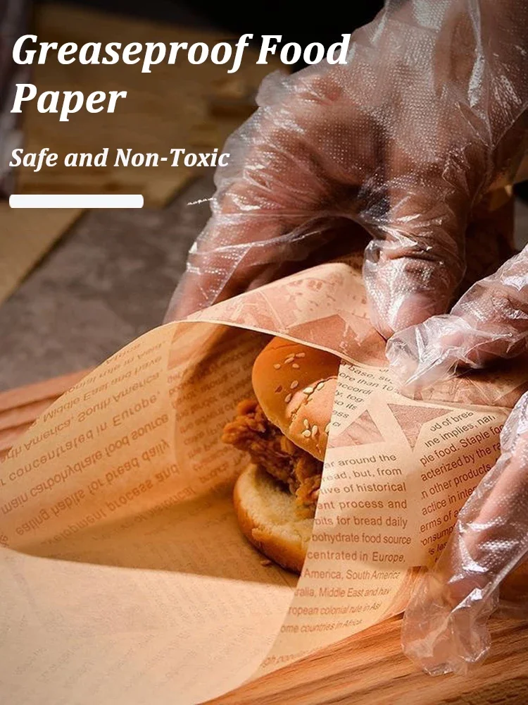 50PCS Greaseproof Wax Food Wrapping Paper 20x30cm for Burgers, Sandwiches, French Fries, Bread, Snacks, and Bakery Use – Tear-Resistant, Oil-Proof Deli Liners for Restaurant, Café, and Kitchen Food Packaging