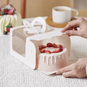 10Pcs Cake Boxes with Clear Window, Kraft Paper Bakery Containers for Muffins, Cupcakes, Pastries, Donuts, Cookies, Dessert Packaging Gift Boxes for Wedding Birthday Baby Shower Party Favor Supplies