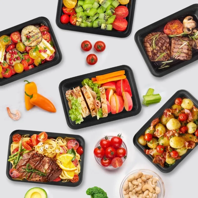 10/20Pcs Disposable Plastic Lunch Box with Lid, Black Food Containers for Fruits, Vegetables, Salads, Sandwiches, Meal Prep, Takeout Kitchen Storage Bento Box Microwave Safe