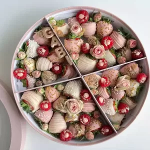 Round Dessert Gift Box with Divider – Empty Packaging Container for Charcuterie, Chocolate-Covered Strawberries, Pastries, and Sweet Treats, Perfect for Parties, Bakeries, and Holiday Gifting