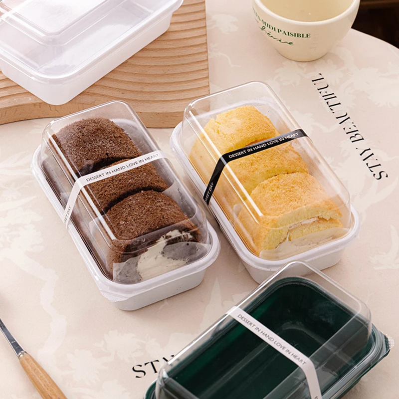 50pcs Clear Lid Roll Cake Boxes for Hot Dogs, Sandwiches, Desserts, Candy, Chocolate, Mousse – Plastic Takeout Containers for Parties, Weddings, Christmas, and Home Use 9