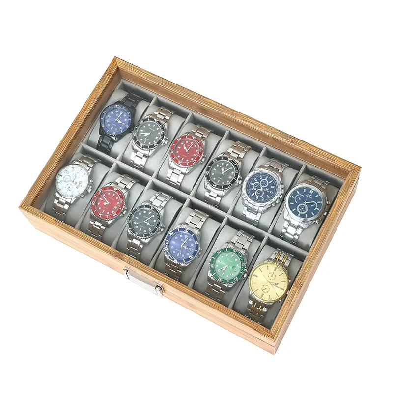 Handcrafted Bamboo Watch Organizer Display Box, 3/6/10/12 Slots Timepiece Storage Case for Men & Women, Elegant Festive Gift Presentation, Eco-Friendly Bamboo Material, Protective Clock Grid Compartments, Luxury Wooden Display Case for Watches and Bracelets - 图片 3