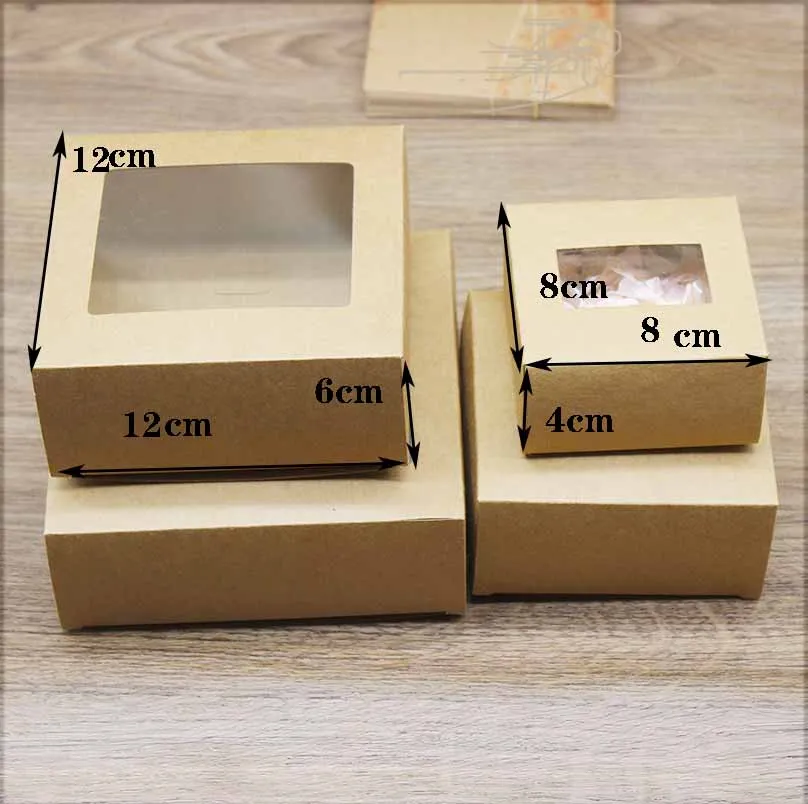 10Pcs Vintage Kraft Paper Gift Boxes with Clear Window, Multi-Size DIY Paper Packaging Containers for Cakes, Muffins, Wedding Favors, Family Gatherings, and Dessert Presentation 2