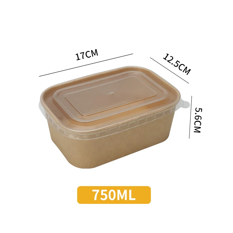 25PCS Kraft Paper Square Food Bowls with Clear Lids 500/650/750/1000ML Disposable Lunch Box Containers for Takeout Soup Salad Noodles Party Picnic Meal Prep - 图片 9