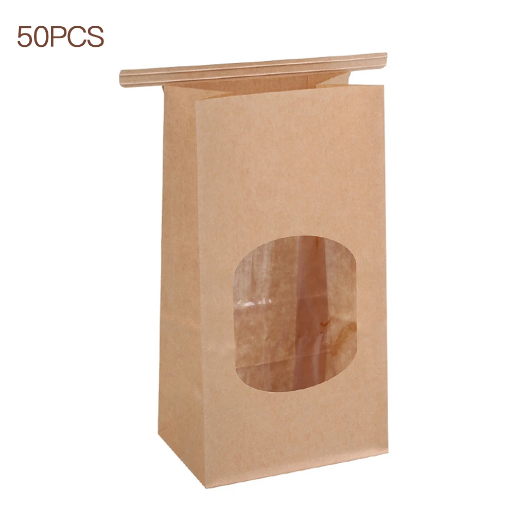 50 Pack Kraft Paper Bakery Bags with Transparent Window – Non-Sticky, Sealing Pouches for Cookies, Candy, Coffee Beans, Party Favors, and Homemade Treats, Multiple Sizes - 图片 2