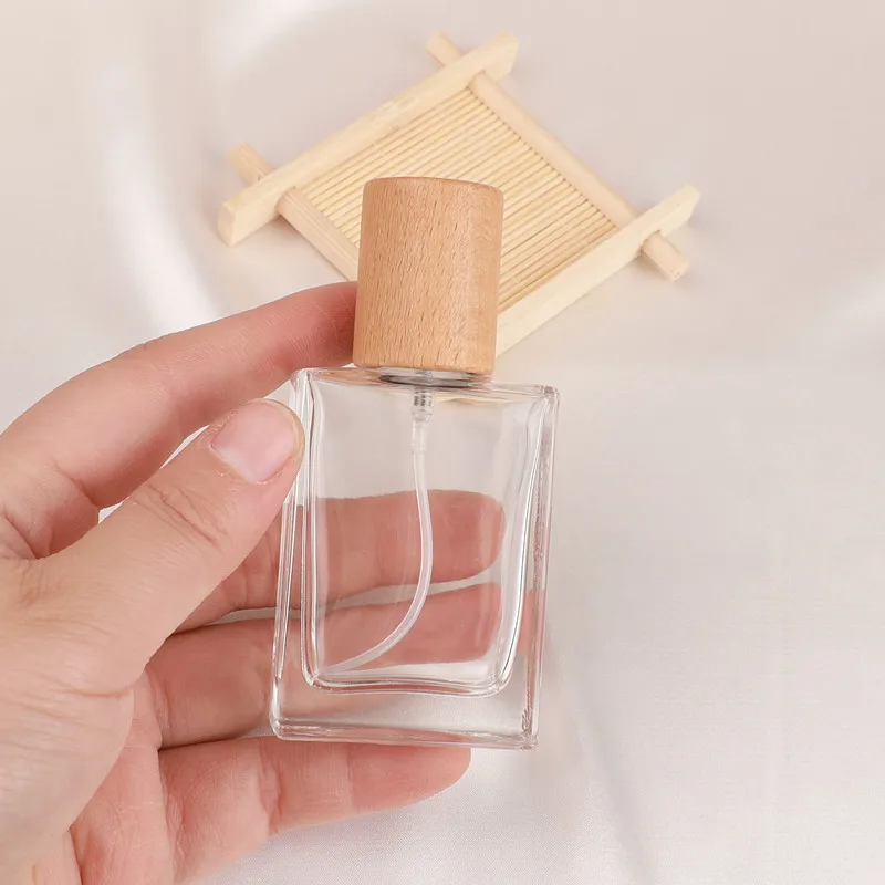 10pcs Refillable Square Glass Perfume Bottles with Wooden Screw Caps – Empty 30ml 50ml 100ml Spray Atomizer Containers for Toner, Cologne, Essential Oils, and Custom Cosmetic Packaging - 图片 5