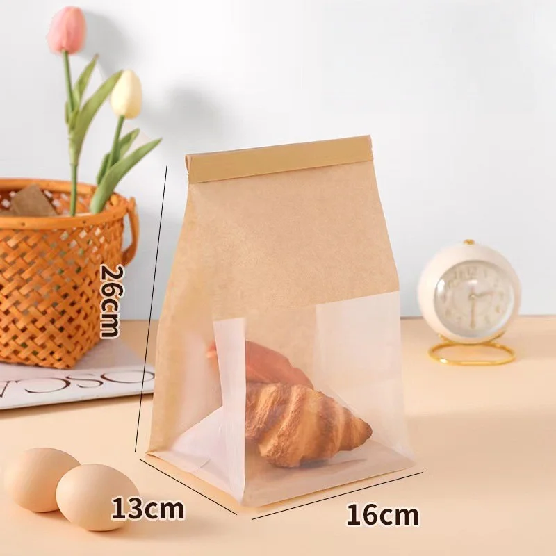 20pcs Kraft Bakery Bags with Clear Window, Reclosable Zipper or Self-Seal Closure, Stand-Up Paper Bags for Bread, Cookies, Pastries, Candy, Café Takeout, Home Baking, Party Packaging 1
