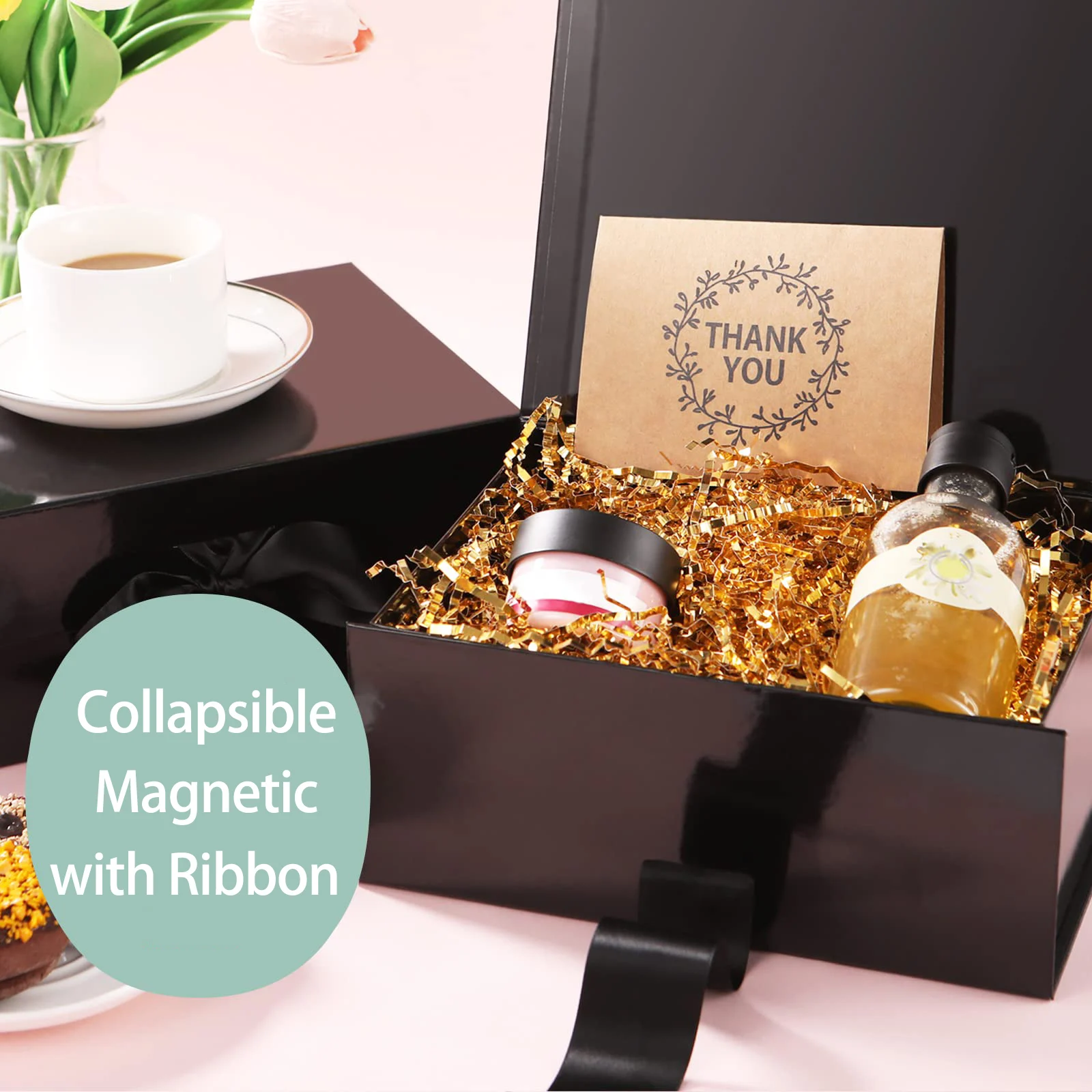 10-1Pcs Magnetic Closure Gift Packaging Box with Ribbon | Collapsible Box with Lid for Wedding Gift Wrap, Bridesmaid Proposal, Birthday, Party Favor | Reusable Magnetic Foldable Box - 图片 4