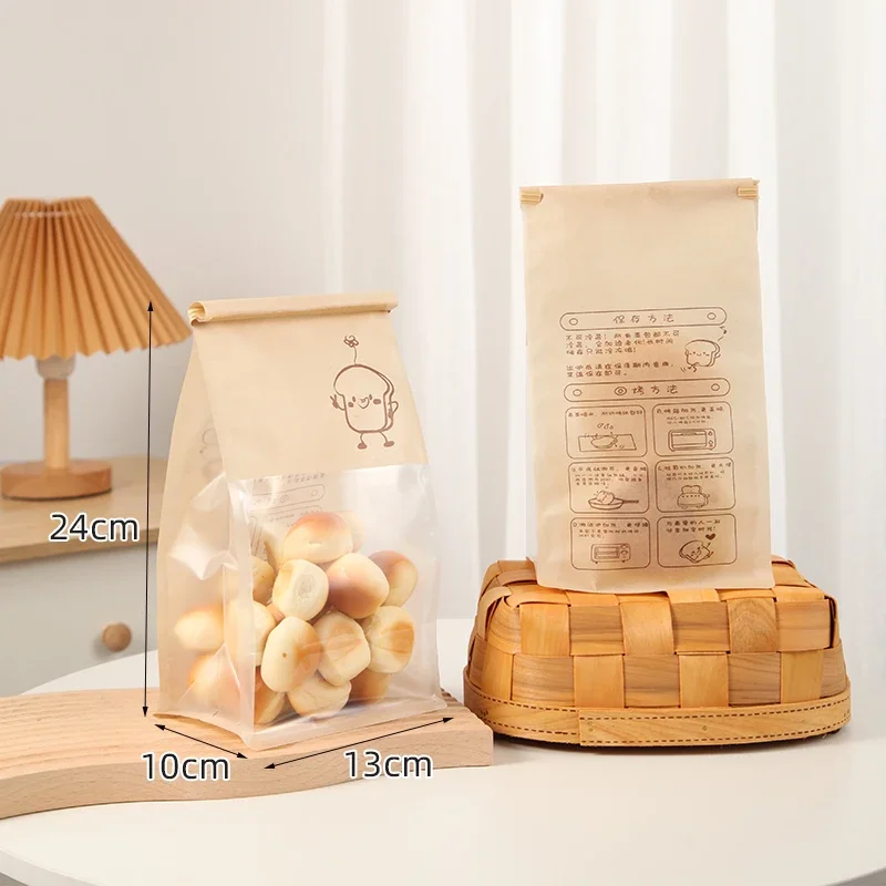 50 Pieces Kraft Paper Roll-Edge Sandwich & Toast Bags with Cartoon Window Print, Food-Safe Packaging for Bread, Desserts, Sweet Potato Rolls, Edible Grade, Durable and Stylish - 图片 12
