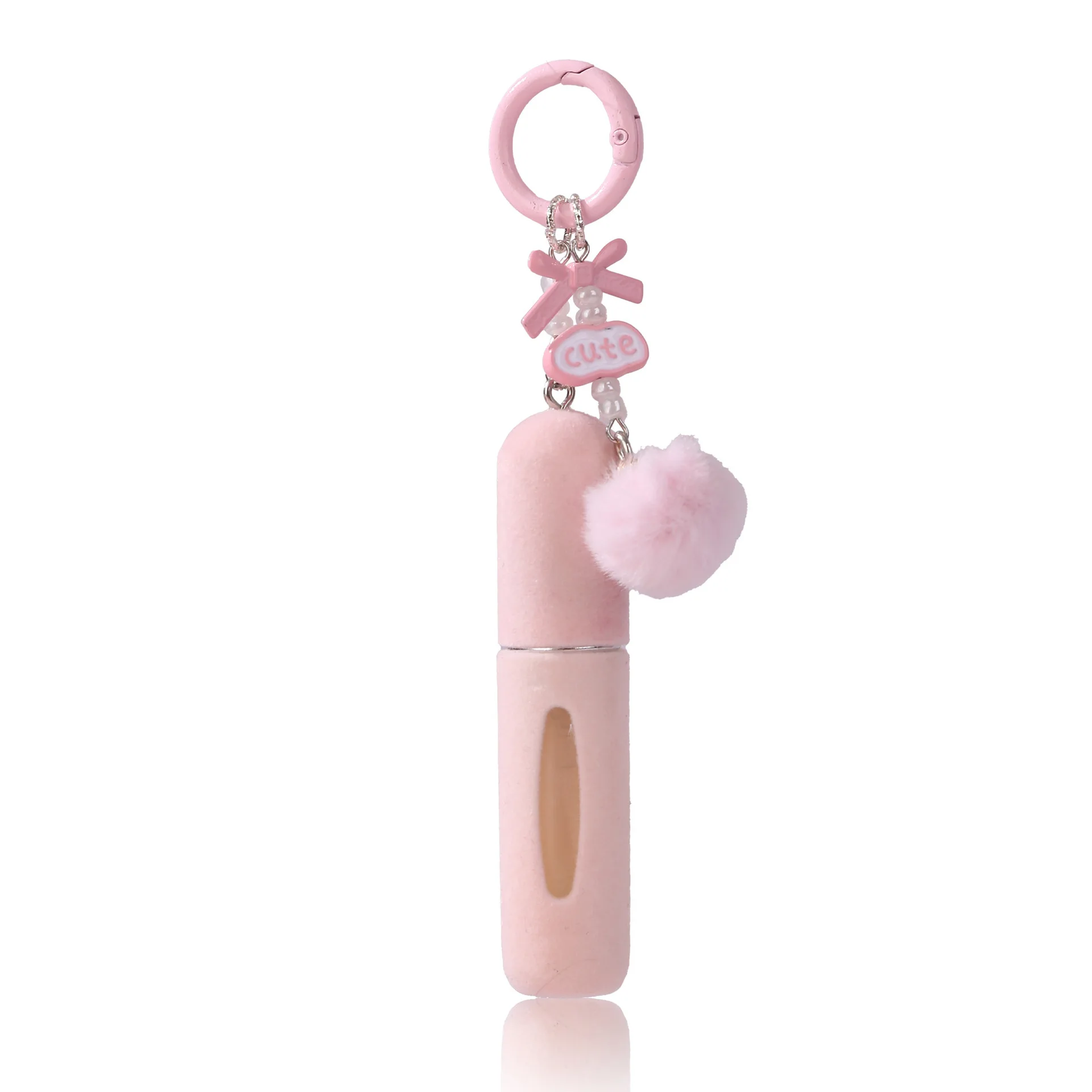 New Plush Hanging J-Piece Refillable Perfume Bottle Keychain 5ml Mini Travel Atomizer with Bottom Filling Charger Design, Cute Portable Cosmetic Sub-Bottling Container for Girls and Gift Use - 图片 10