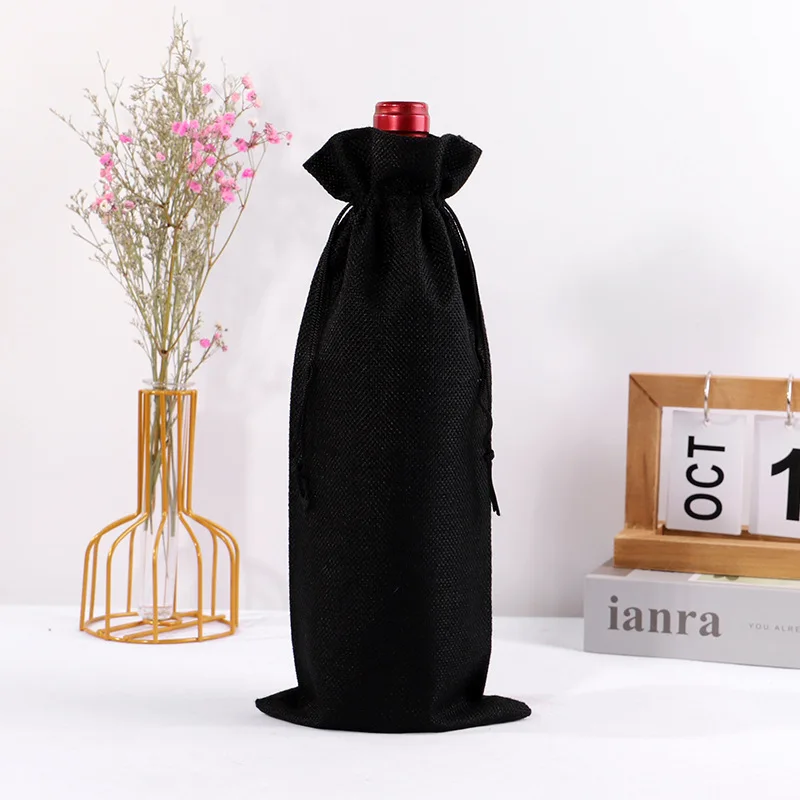 10PCS Burlap Wine Gift Bags Set – Rustic Red Wine Bottle Covers for Champagne or Liquor, Drawstring Pouches for Wedding, Holiday, Party, and Corporate Events, Eco-Friendly Reusable Packaging