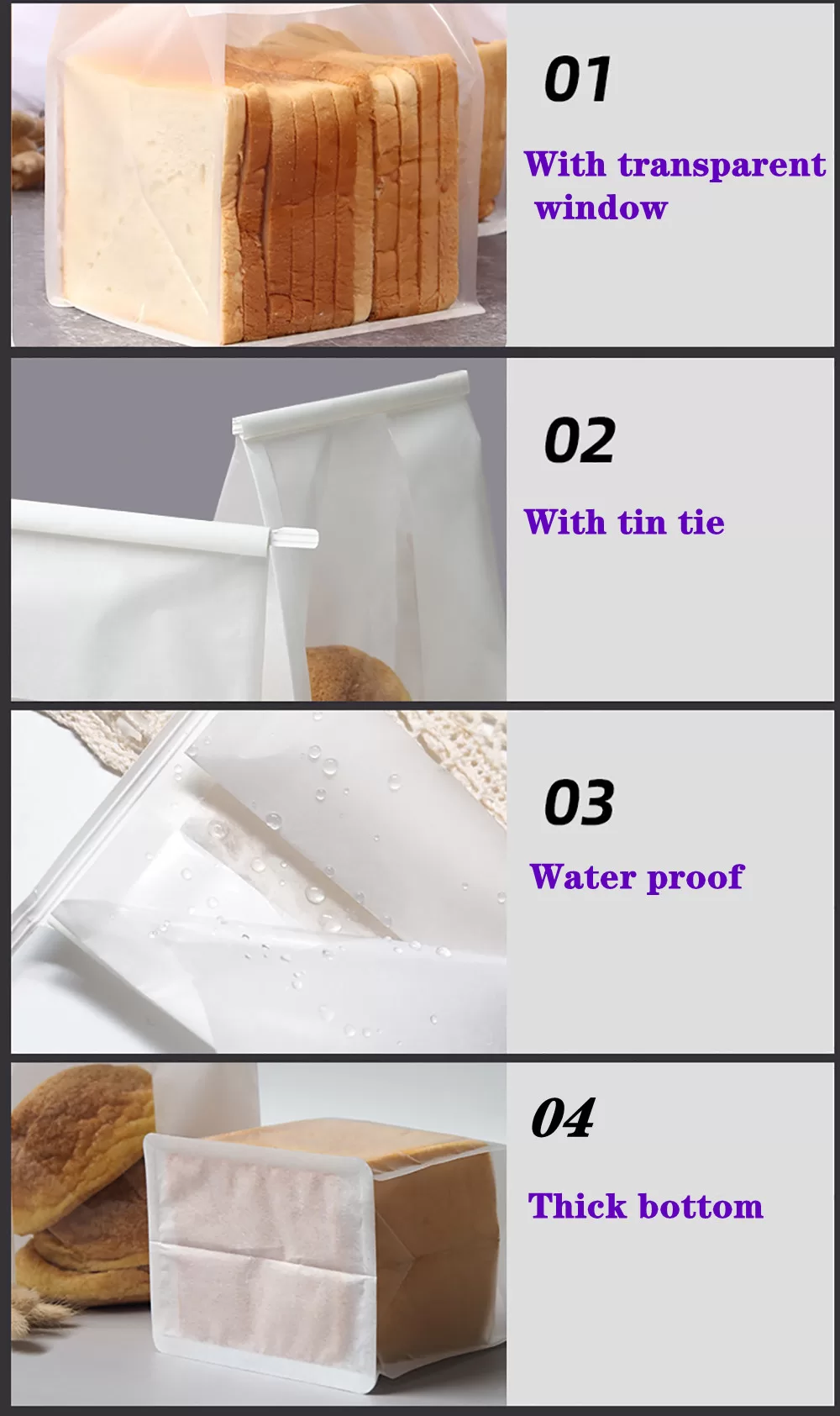 50PCS Bakery Takeaway Toast Bags with Clear Window, Kraft Paper Gusset Tin Tie Bread Hamburger Oil-Proof Packing Bags for Home Baking, Café, Party, and Gift Packaging 6