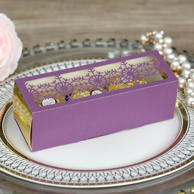 50Pcs Laser Cut Christmas Snowflake Packaging Gift Boxes, Drawer Style Candy Chocolate Box Favor, Pearl Paper Merry Christmas New Year Party Decoration Packaging Box with Pull Drawer Design - 图片 7