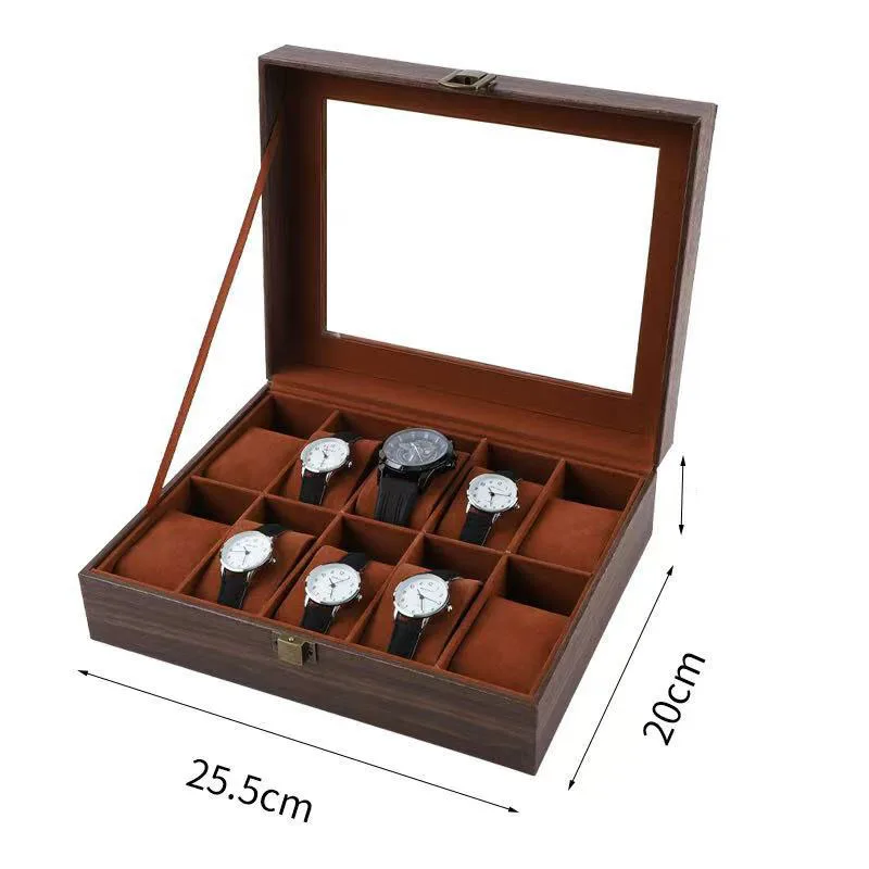 Eco-Friendly PU Leather Watch Box for Men and Women, Dust-Proof 10 Slot Watch Display Organizer with Lock and Glass Lid, Soft Velvet Interior, Multi-Functional Jewelry Storage Case for Rings, Bracelets & Accessories 6