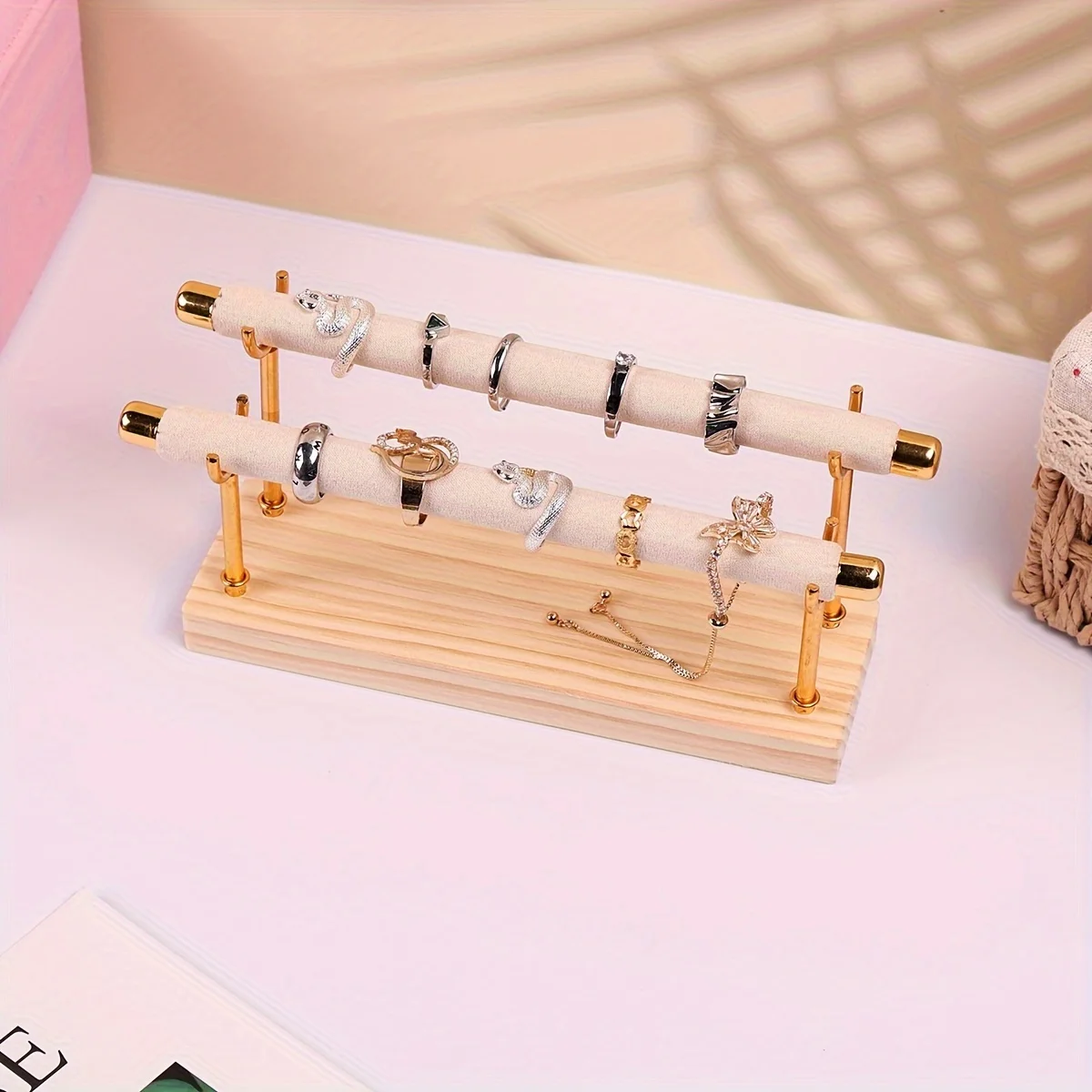 Ring Display Stand with Detachable Metal Frame 🌟 – Wooden Base Jewelry Organizer for Rings, Watches, Bracelets, and Accessories, Perfect for Home, Store, Exhibition, Gift Presentation, Durable and Stylish Display Solution