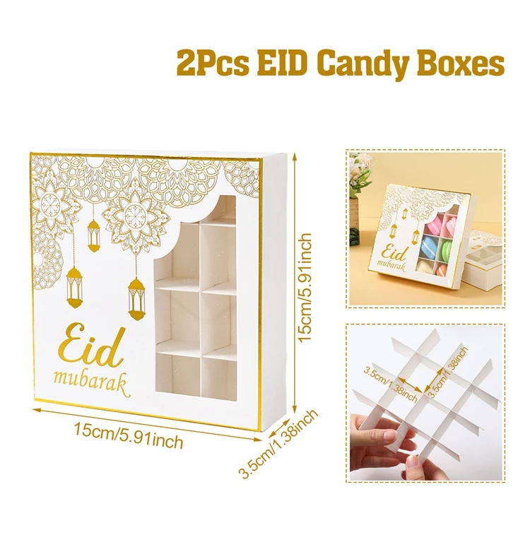 2Pcs Eid Mubarak Cake Boxes with Clear Window, Ramadan Kareem Transparent Candy and Chocolate Packaging Containers, Islamic Muslim Party Supplies for Home Decor, Dessert and Gift Presentation - 图片 8