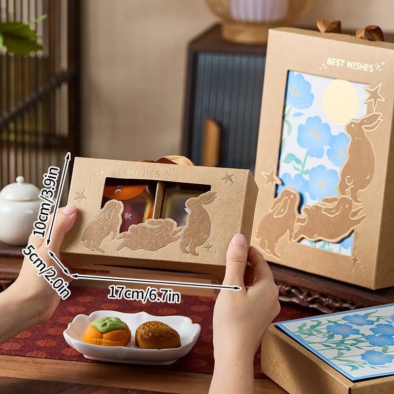 5pcs Mooncake Gift Boxes, Premium Cardboard Mid-Autumn Festival Packaging with Gold Foil Design, Handle for Easy Carrying, Perfect for Mooncakes, Chocolates, Egg Yolks, and Autumn Festival Gifts - 图片 9