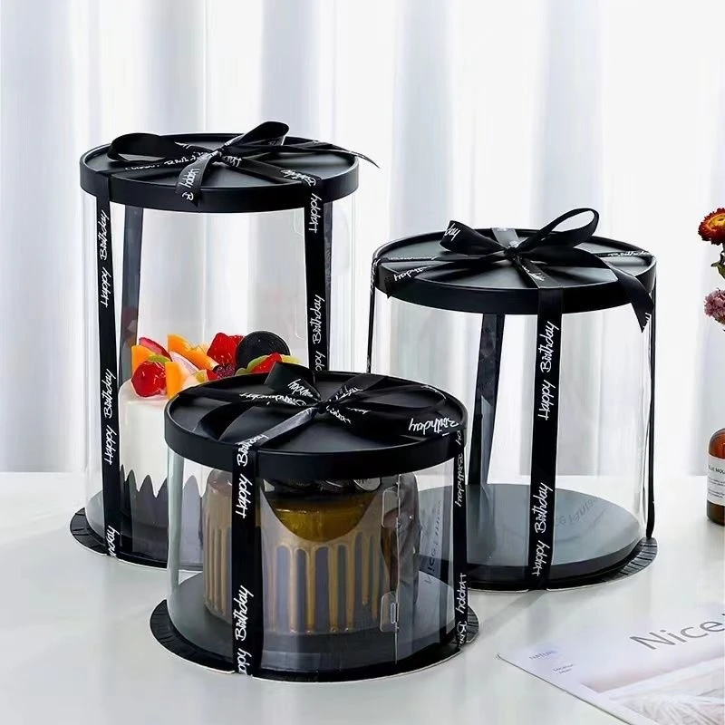 2PCS Transparent Round Cake Boxes with Clear PVC Lids, Birthday Wedding Dessert Packaging Containers, Bakery Gift Boxes, Decorative Present Case for Cakes, Cupcakes, and Layered Pastries - 图片 2