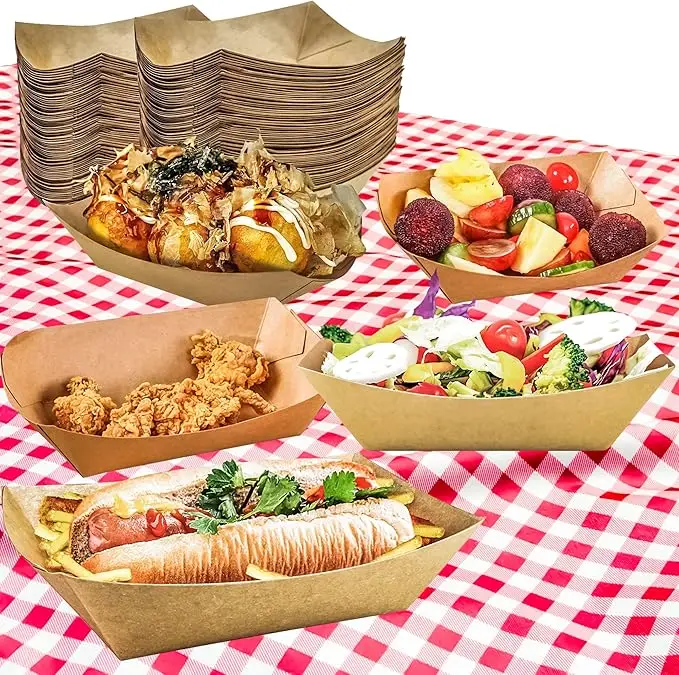 5/10 Pack Brown Kraft Paper Food Trays Disposable Snack Boats for Wedding Parties BBQs French Fries Nachos Hot Dogs Candy Catering Food Serving Containers - 图片 2