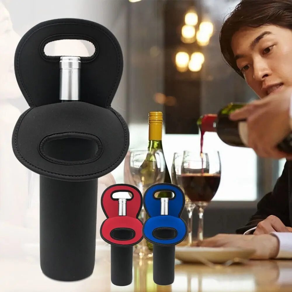 Insulated Neoprene Wine Bottle Packaging Cover, Reusable Solid Color Protective Freezer Bag for 750ml Bottles, Portable Thermal Wine Carrier Gift Wrap Bag Black Red Blue - 图片 4