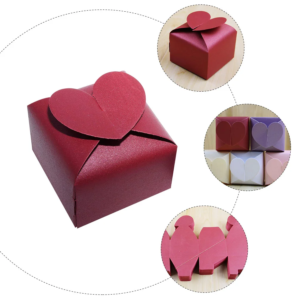 50Pcs Heart Shaped Wedding Candy Boxes, Romantic Pearlescent Paper Gift Packaging Containers, Elegant Party Favor Boxes for Chocolates, Cookies, Biscuits, Bridesmaid or Birthday Decorations