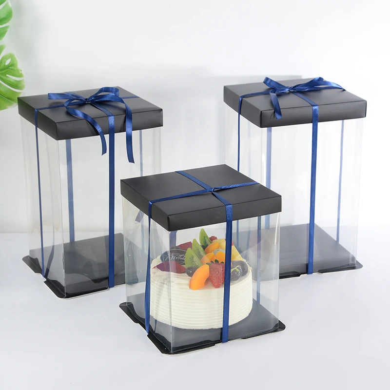 20/28cm Clear PVC Gift Boxes with Lid, Transparent Packaging Box for Rose Flower Bear, DIY Cake Display Case, Wedding Birthday Party Decoration, Dessert Present Wrapping Box for Holiday Celebration - 图片 2