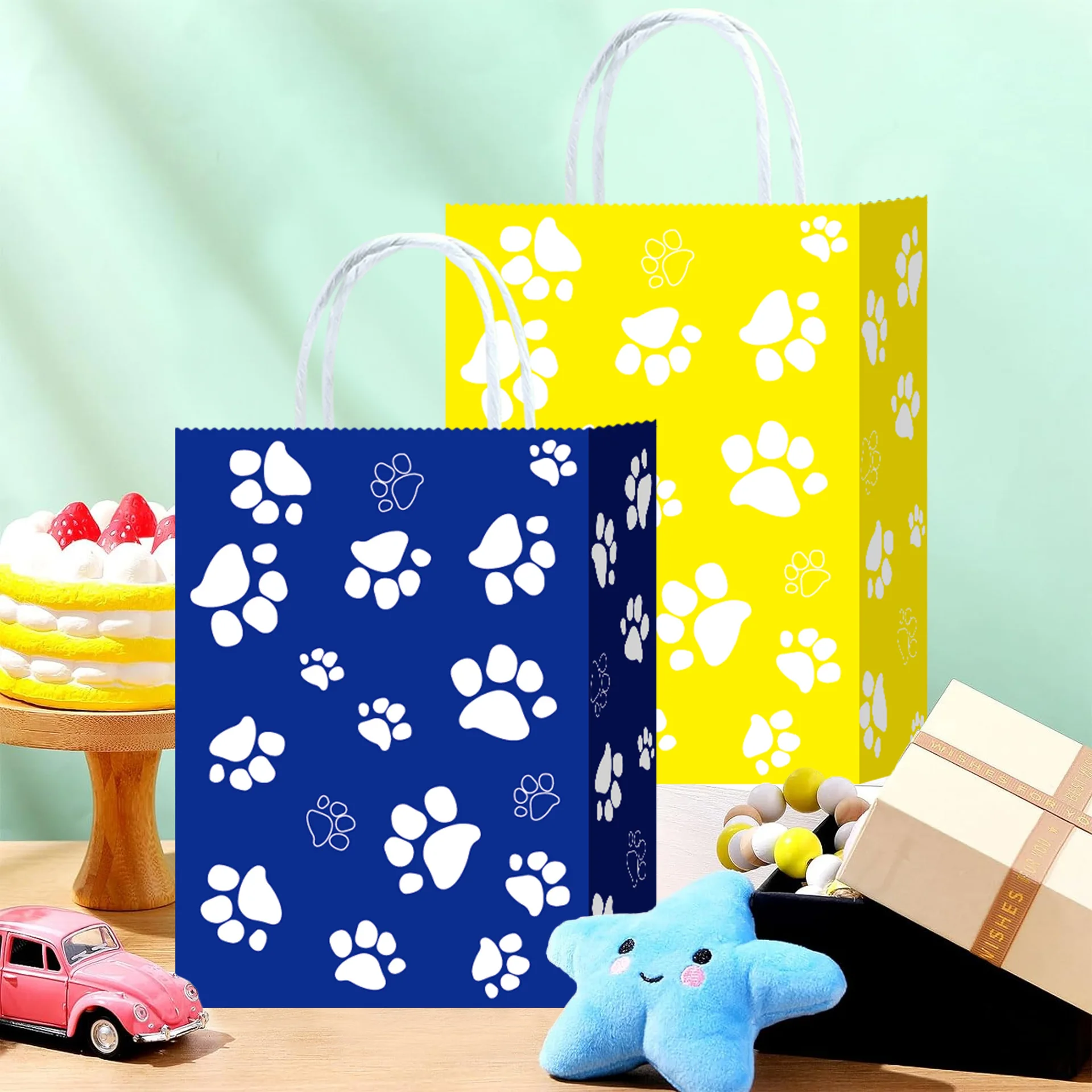 5 or 100pcs Dog Gift Bags 6.3×3.1×8.6inch Puppy Paw Print Kraft Paper Bags Multi-Color White Blue Yellow Green Red for Pet Party Birthday Favor Supplies - 图片 4