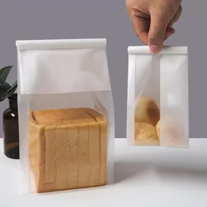 50PCS Bakery Takeaway Toast Bags with Clear Window, Kraft Paper Gusset Tin Tie Bread Hamburger Oil-Proof Packing Bags for Home Baking, Café, Party, and Gift Packaging