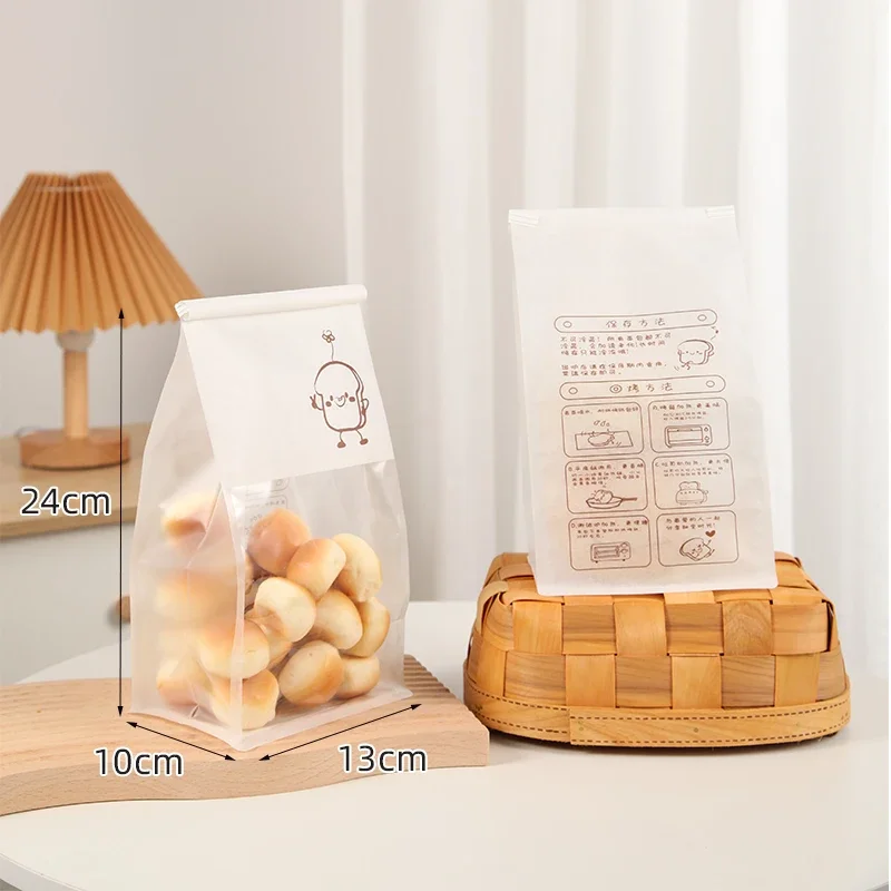 50 Pieces Kraft Paper Roll-Edge Sandwich & Toast Bags with Cartoon Window Print, Food-Safe Packaging for Bread, Desserts, Sweet Potato Rolls, Edible Grade, Durable and Stylish - 图片 9