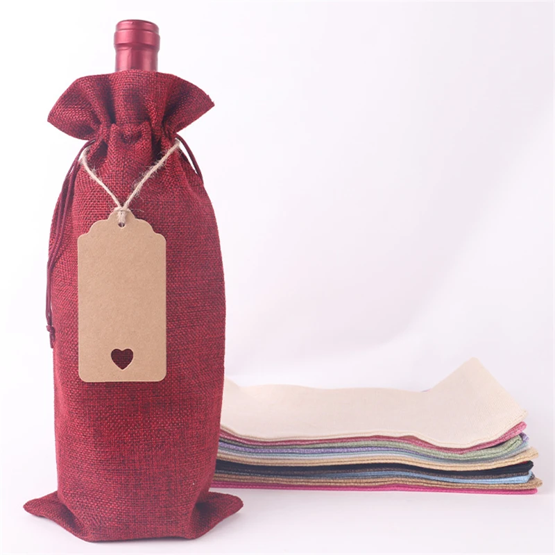12PCS Burlap Wine Gift Bags with Tags & Jute Rope, Reusable Linen Wine Bottle Covers with Drawstring, Rustic Multicolor Jute Wraps for 750ml Champagne Bottles, Christmas Wedding Birthday Party Packaging 2